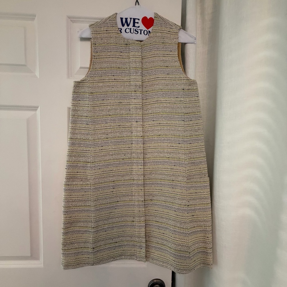 ANN MASHBURN Cream and Light Yellow Sleeveless Tweed Midi Dress